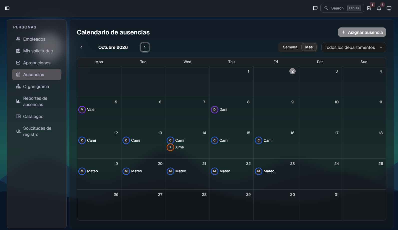 Team absences and vacation calendar in HMHfour.